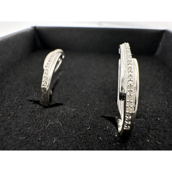 Natural Diamond Loop Hoop Earrings - Picture 5 of 15